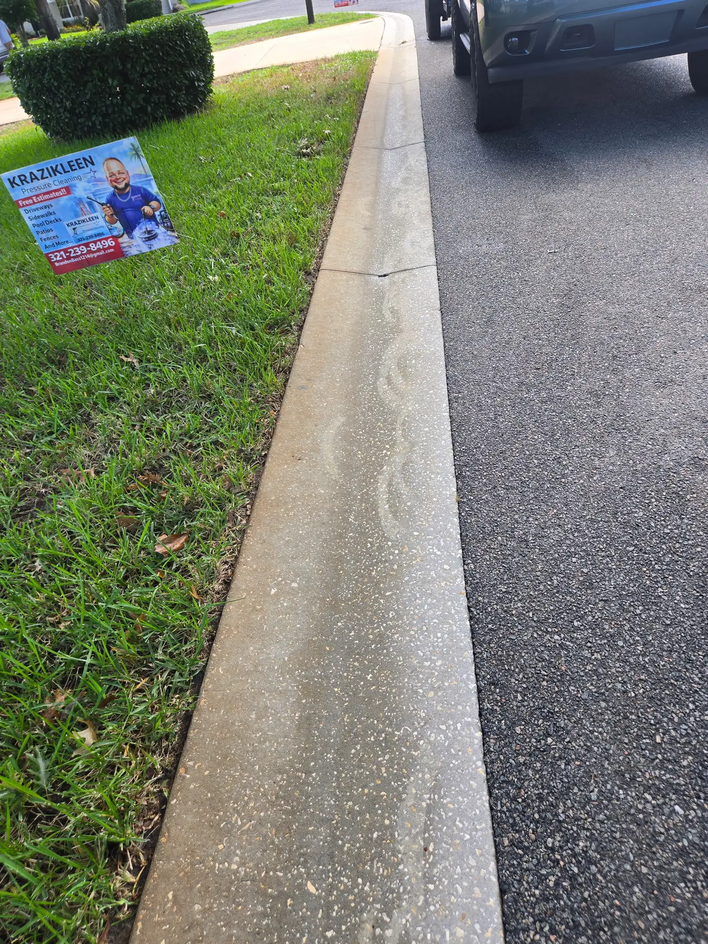 Driveway & Curb Edge after pressure washing in Sorrento FL