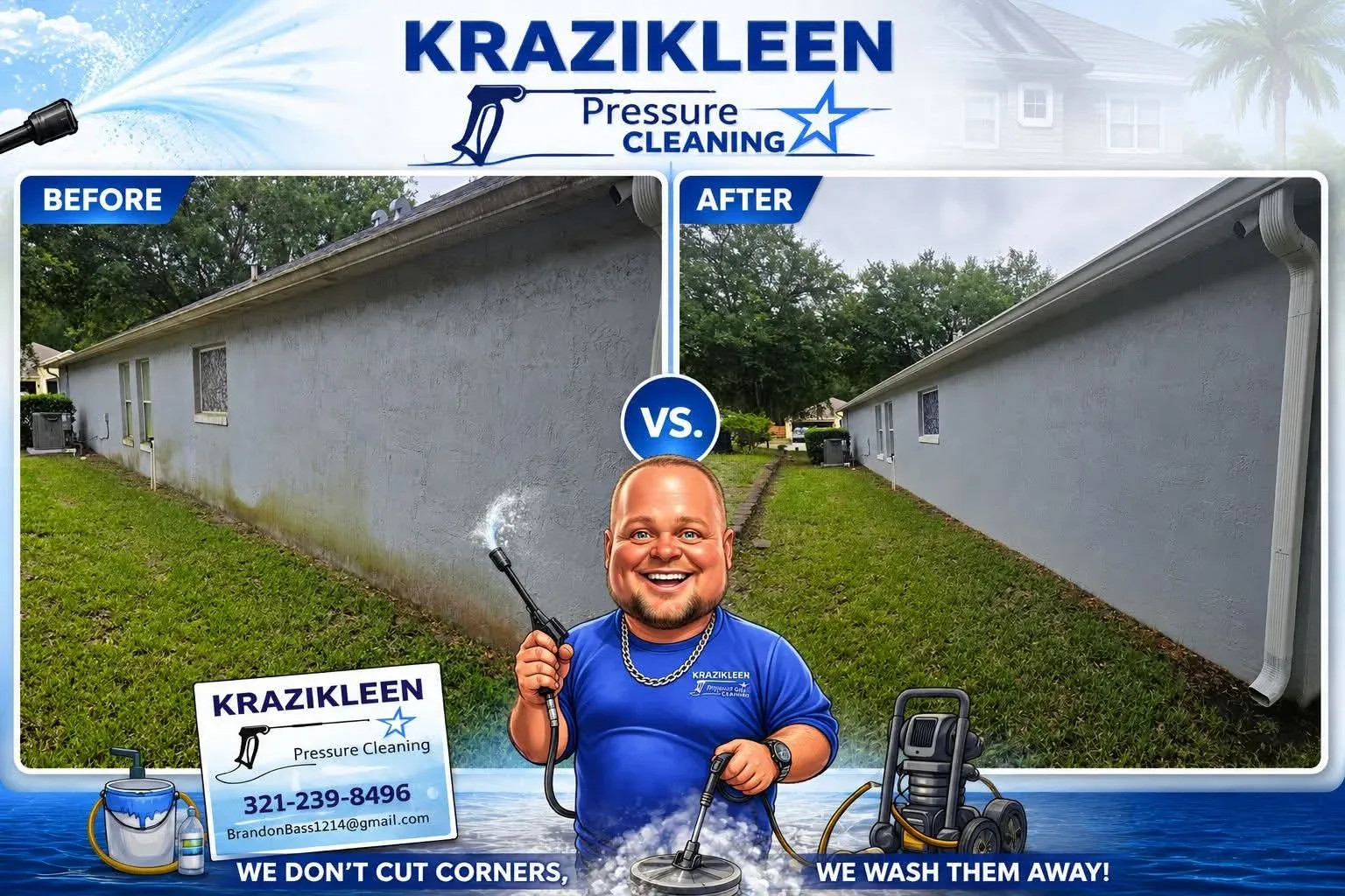 Stucco home before and after house soft washing by KraziKleen